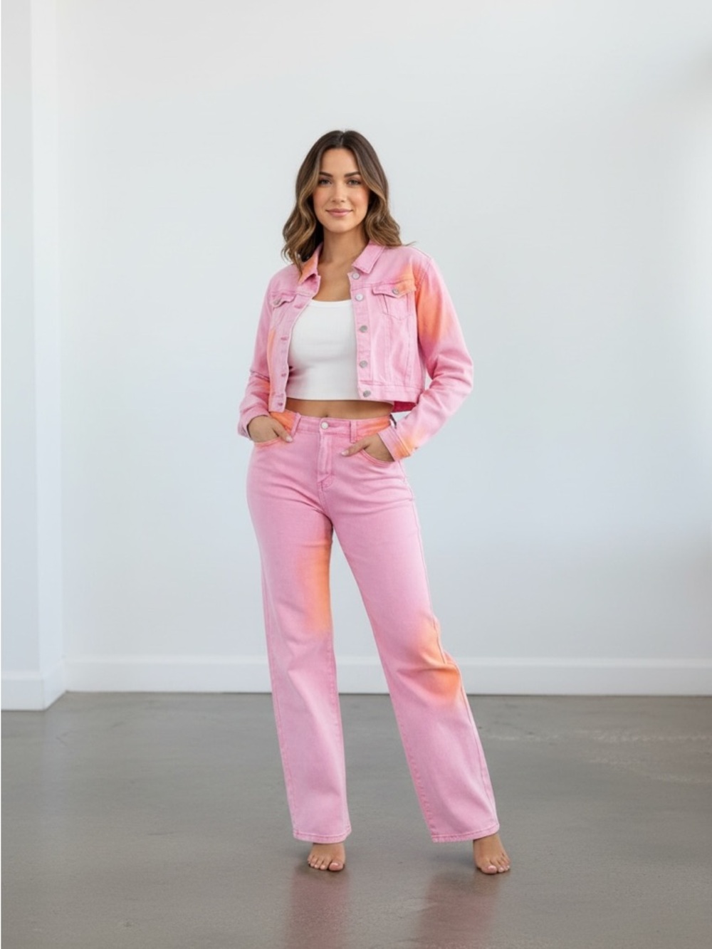Pink Ombre Denim Jacket & Pant Set - Women